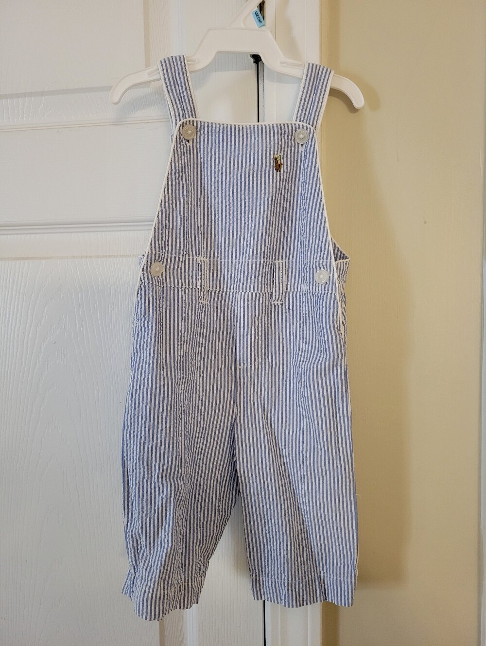Ralph Lauren Blue Seer Sucker Overalls Size 9 Months